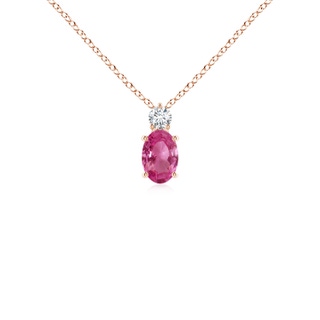 6x4mm AAAA Oval Pink Sapphire Solitaire Pendant with Diamond in Rose Gold