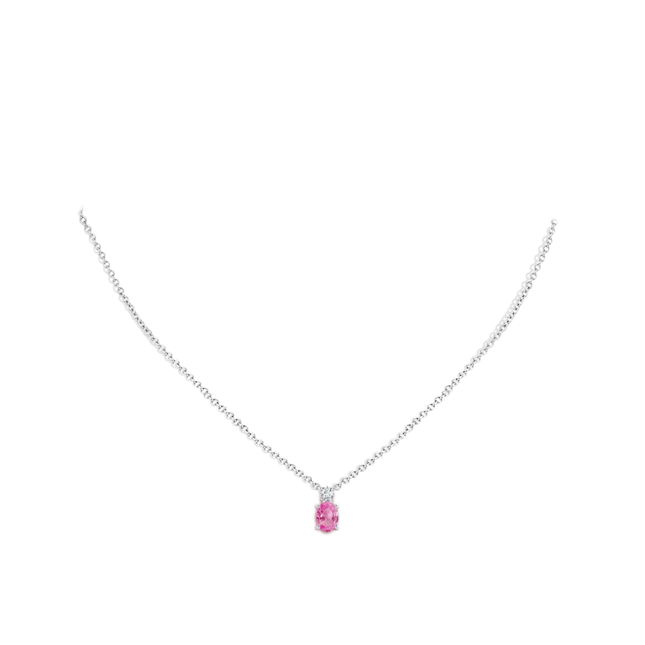 7x5mm AA Oval Pink Sapphire Solitaire Pendant with Diamond in White Gold pen