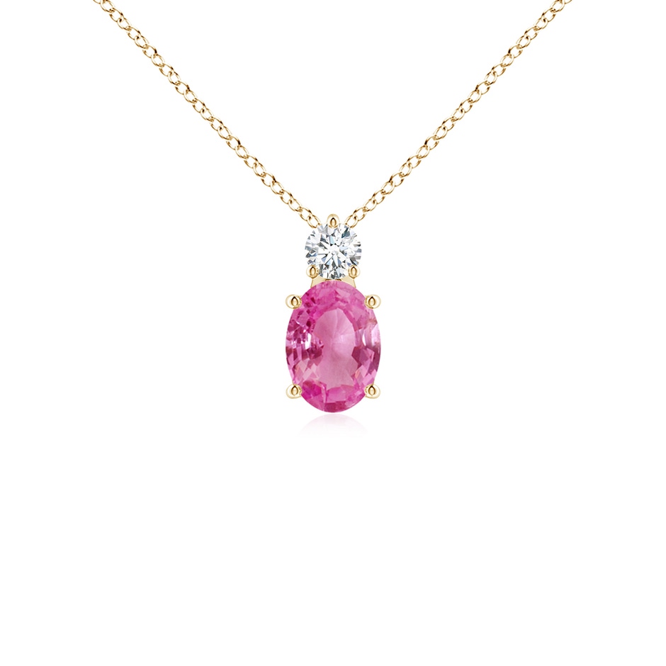 7x5mm AAA Oval Pink Sapphire Solitaire Pendant with Diamond in Yellow Gold 