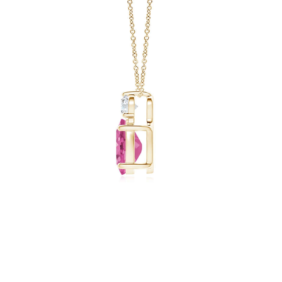 7x5mm AAA Oval Pink Sapphire Solitaire Pendant with Diamond in Yellow Gold side 199
