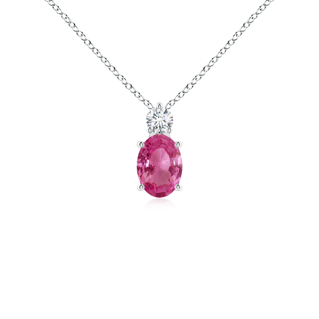 7x5mm AAAA Oval Pink Sapphire Solitaire Pendant with Diamond in P950 Platinum 