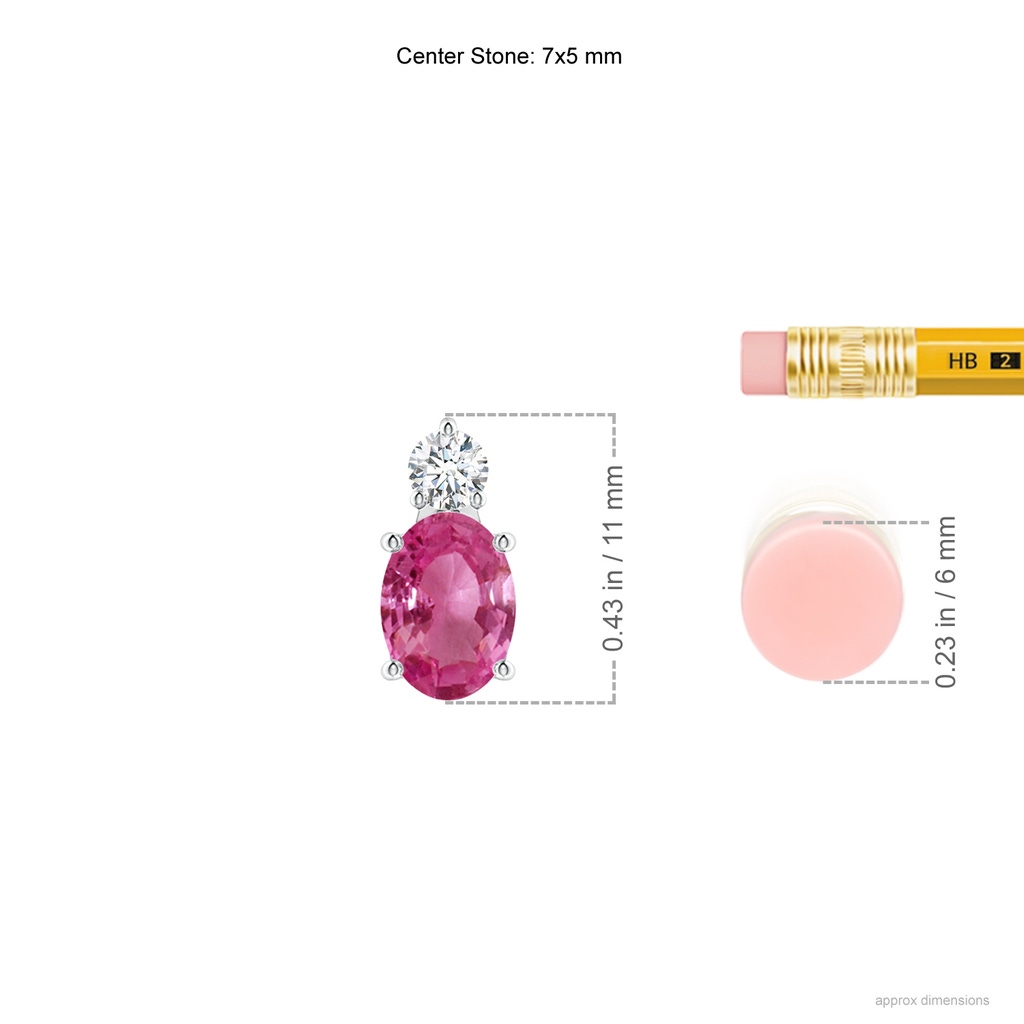 7x5mm AAAA Oval Pink Sapphire Solitaire Pendant with Diamond in P950 Platinum ruler
