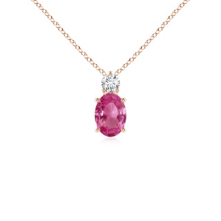 7x5mm AAAA Oval Pink Sapphire Solitaire Pendant with Diamond in Rose Gold