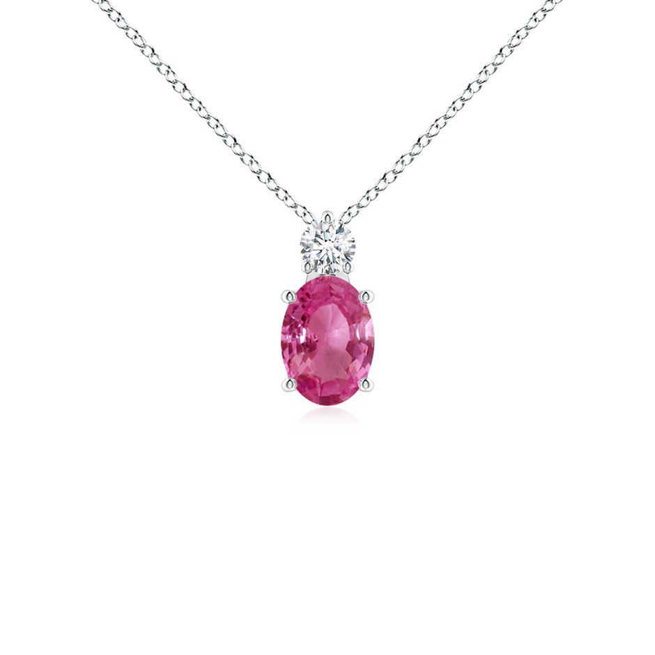 7x5mm AAAA Oval Pink Sapphire Solitaire Pendant with Diamond in White Gold 