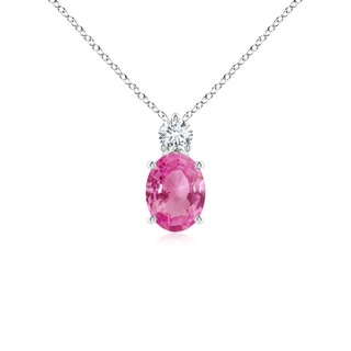 8x6mm AAA Oval Pink Sapphire Solitaire Pendant with Diamond in White Gold