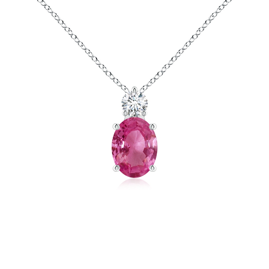 8x6mm AAAA Oval Pink Sapphire Solitaire Pendant with Diamond in P950 Platinum 