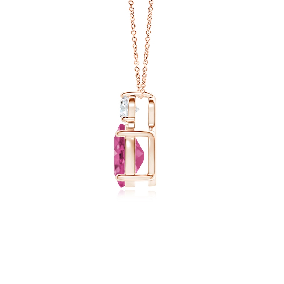8x6mm AAAA Oval Pink Sapphire Solitaire Pendant with Diamond in Rose Gold side 199