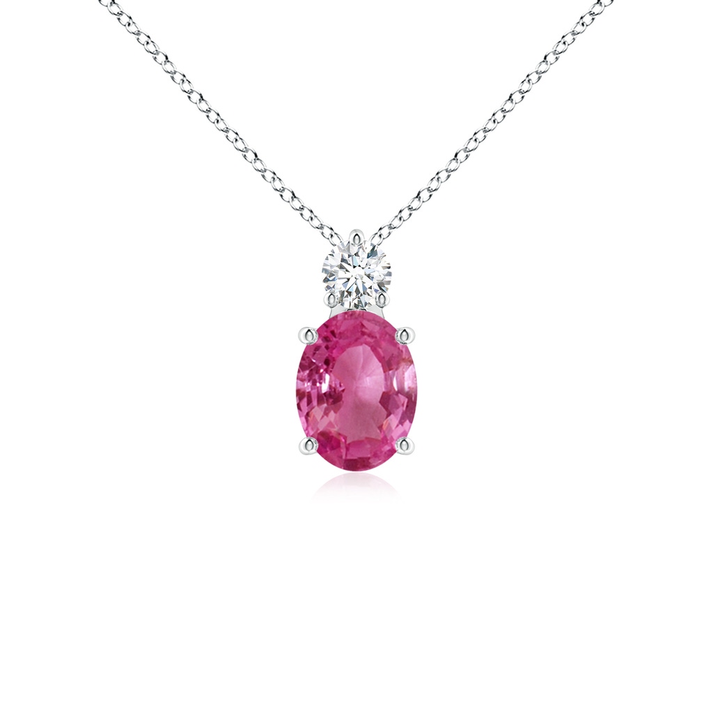 8x6mm AAAA Oval Pink Sapphire Solitaire Pendant with Diamond in White Gold