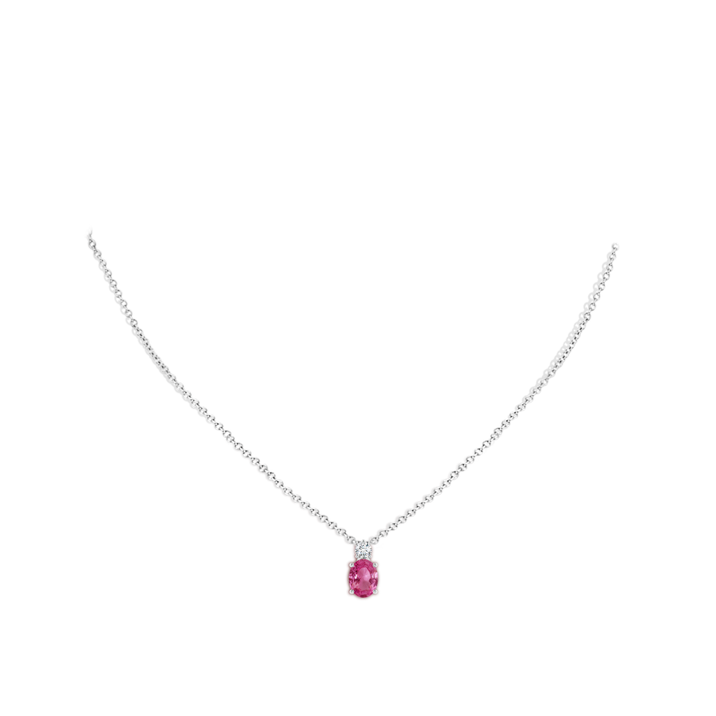 8x6mm AAAA Oval Pink Sapphire Solitaire Pendant with Diamond in White Gold pen
