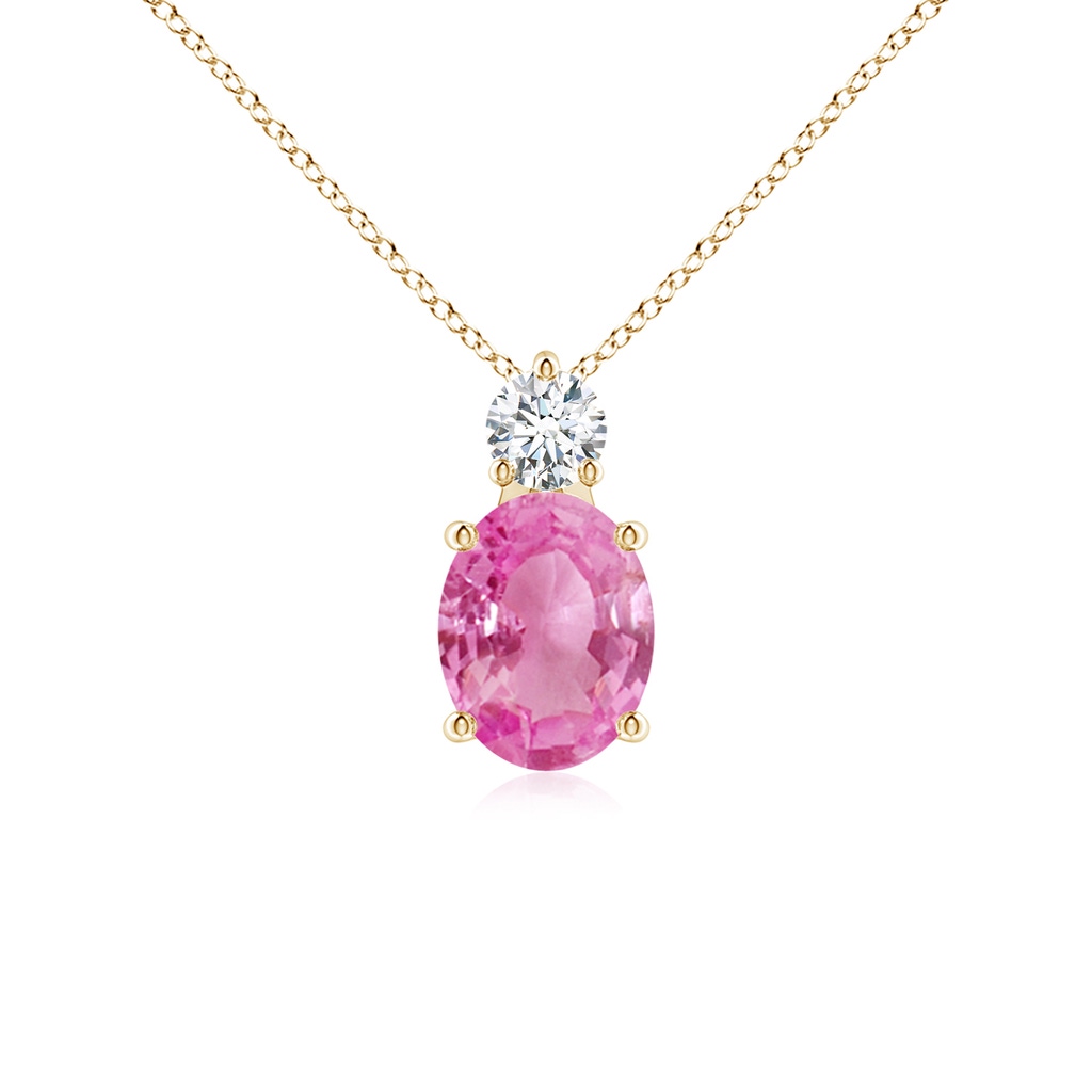 9x7mm AA Oval Pink Sapphire Solitaire Pendant with Diamond in Yellow Gold 