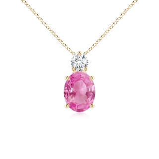 9x7mm AA Oval Pink Sapphire Solitaire Pendant with Diamond in Yellow Gold