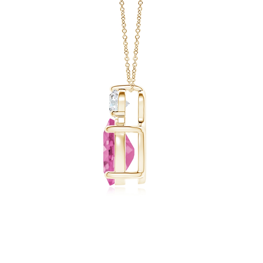 9x7mm AA Oval Pink Sapphire Solitaire Pendant with Diamond in Yellow Gold Side 199