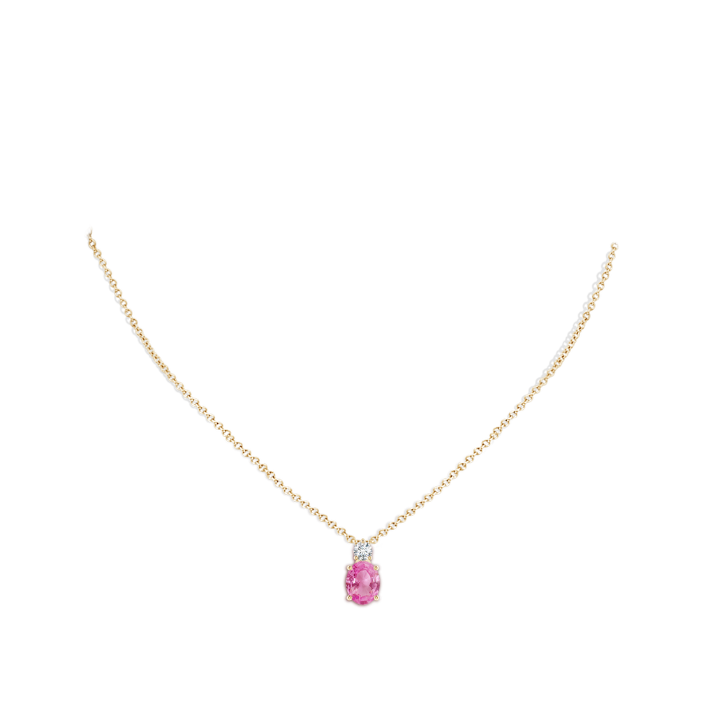 9x7mm AA Oval Pink Sapphire Solitaire Pendant with Diamond in Yellow Gold pen