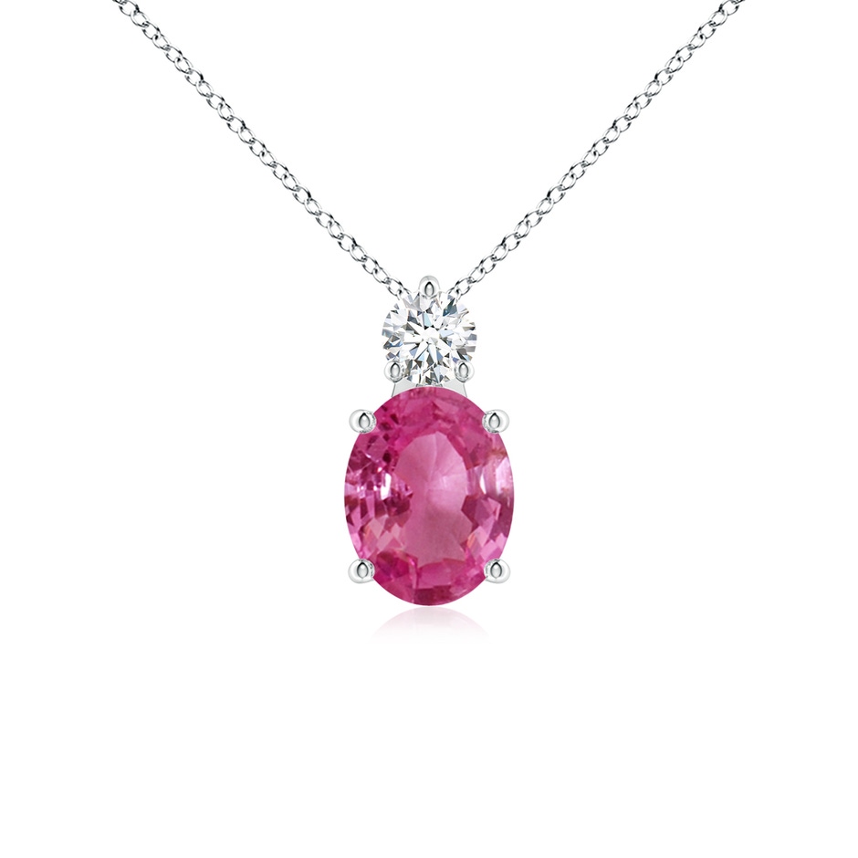 9x7mm AAAA Oval Pink Sapphire Solitaire Pendant with Diamond in P950 Platinum 