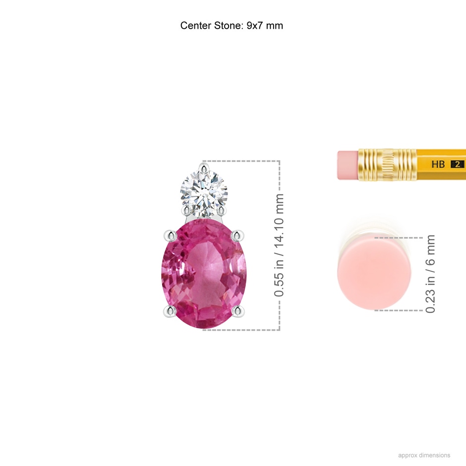 9x7mm AAAA Oval Pink Sapphire Solitaire Pendant with Diamond in P950 Platinum ruler