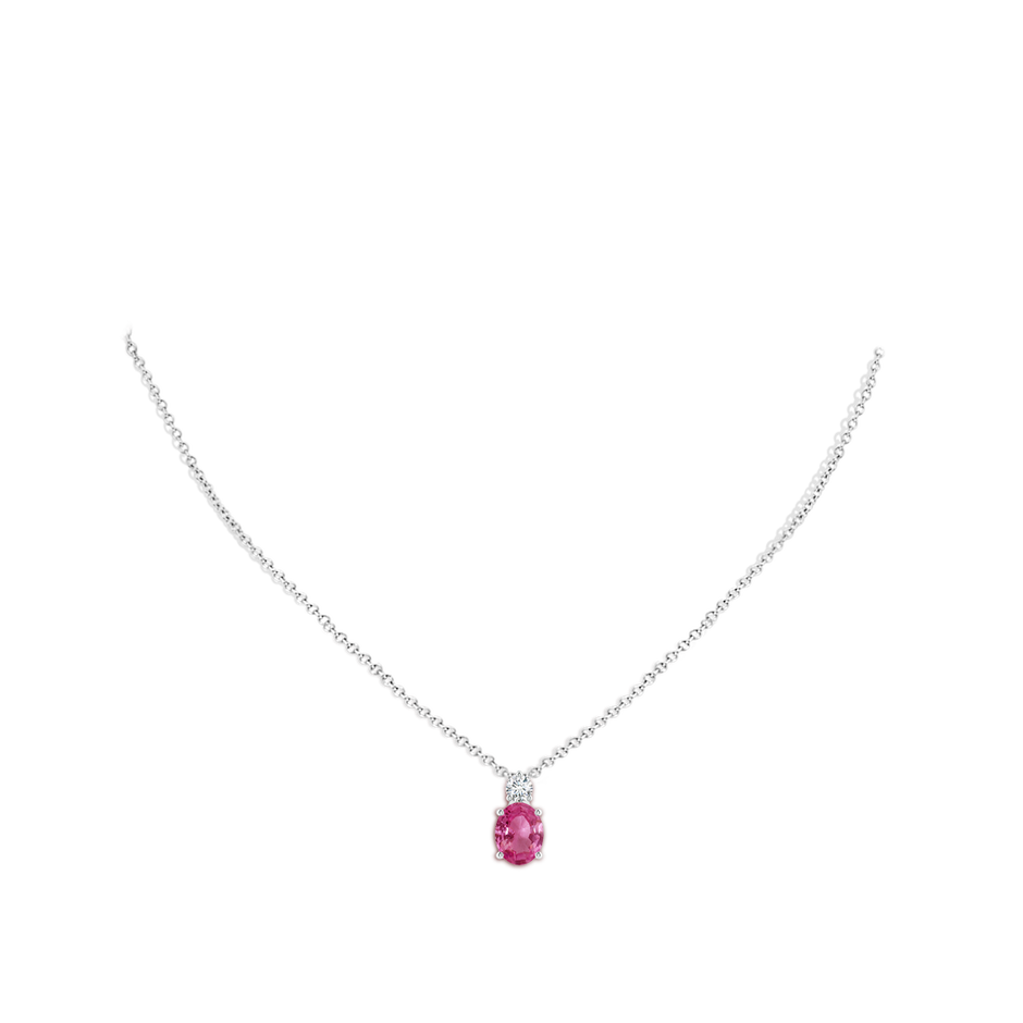 9x7mm AAAA Oval Pink Sapphire Solitaire Pendant with Diamond in P950 Platinum pen