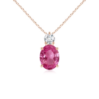 9x7mm AAAA Oval Pink Sapphire Solitaire Pendant with Diamond in Rose Gold