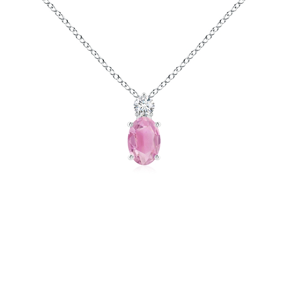 6x4mm A Oval Pink Tourmaline Solitaire Pendant with Diamond in 10K White Gold 