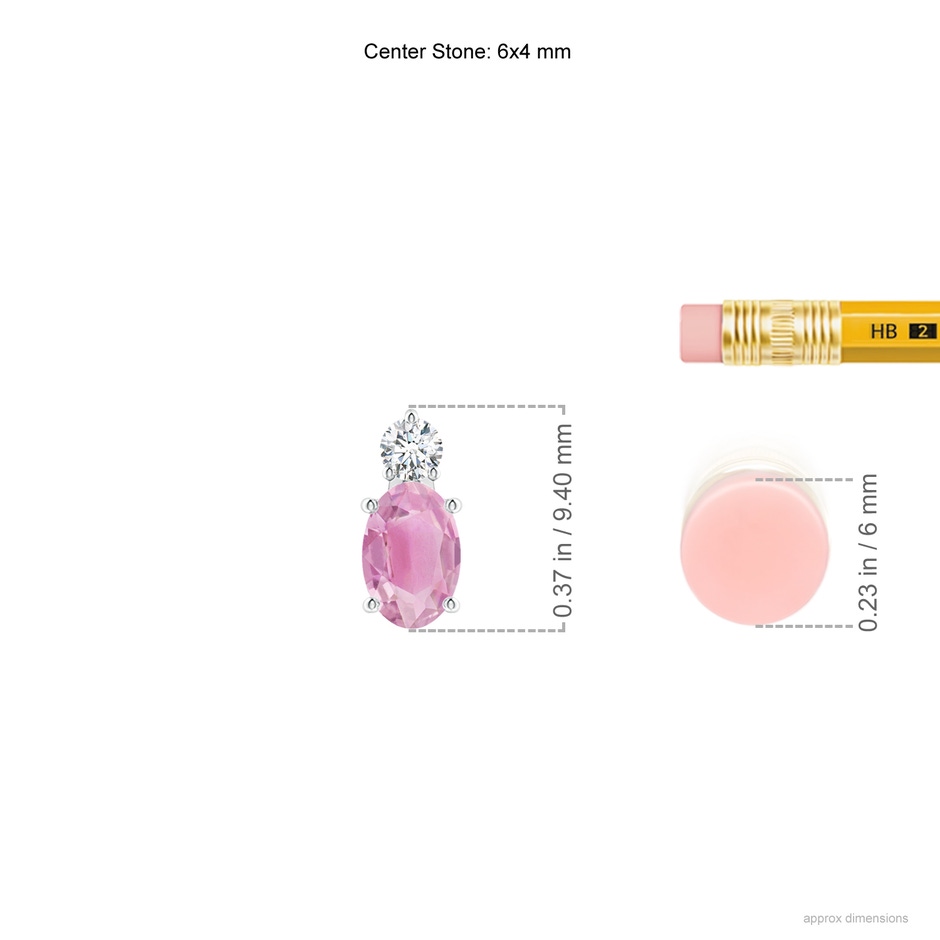 6x4mm A Oval Pink Tourmaline Solitaire Pendant with Diamond in 10K White Gold ruler