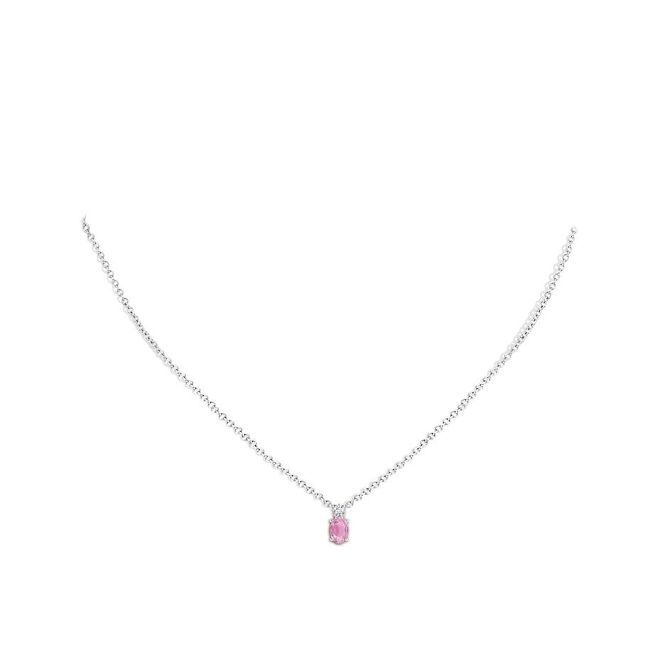 6x4mm A Oval Pink Tourmaline Solitaire Pendant with Diamond in 10K White Gold pen