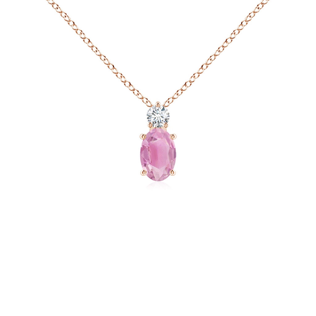 6x4mm A Oval Pink Tourmaline Solitaire Pendant with Diamond in 9K Rose Gold