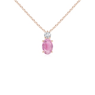 6x4mm A Oval Pink Tourmaline Solitaire Pendant with Diamond in 9K Rose Gold
