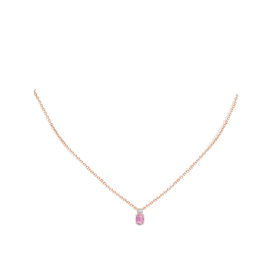 6x4mm A Oval Pink Tourmaline Solitaire Pendant with Diamond in 9K Rose Gold pen