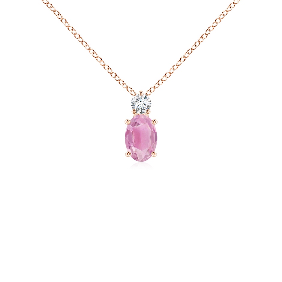 6x4mm A Oval Pink Tourmaline Solitaire Pendant with Diamond in Rose Gold 