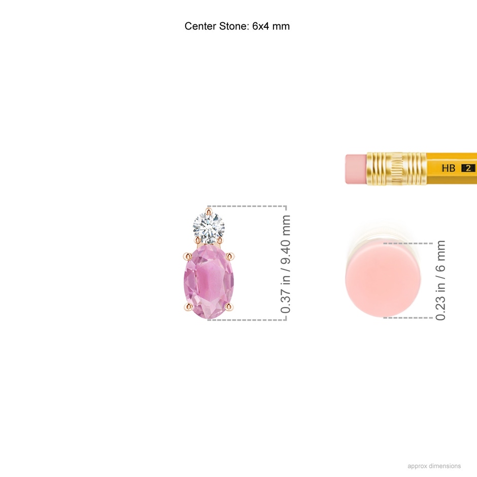 6x4mm A Oval Pink Tourmaline Solitaire Pendant with Diamond in Rose Gold ruler