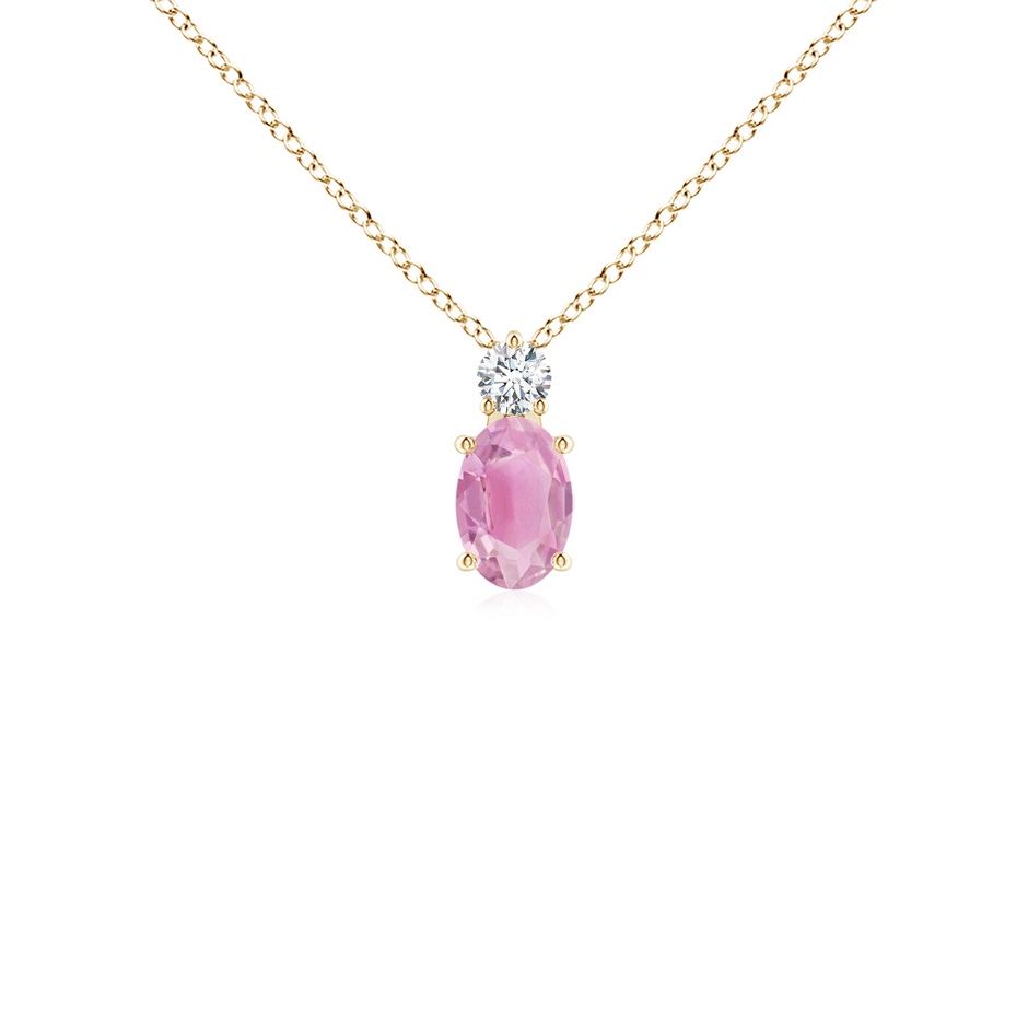 6x4mm A Oval Pink Tourmaline Solitaire Pendant with Diamond in Yellow Gold 