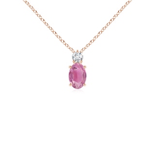 6x4mm AA Oval Pink Tourmaline Solitaire Pendant with Diamond in 9K Rose Gold