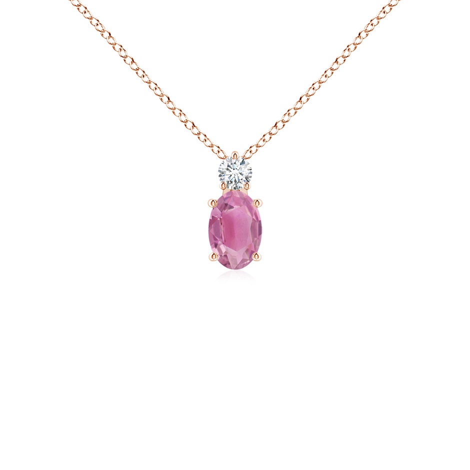 6x4mm AA Oval Pink Tourmaline Solitaire Pendant with Diamond in Rose Gold 
