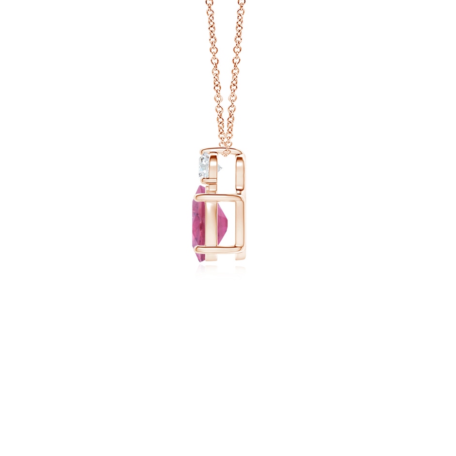 6x4mm AA Oval Pink Tourmaline Solitaire Pendant with Diamond in Rose Gold side 199