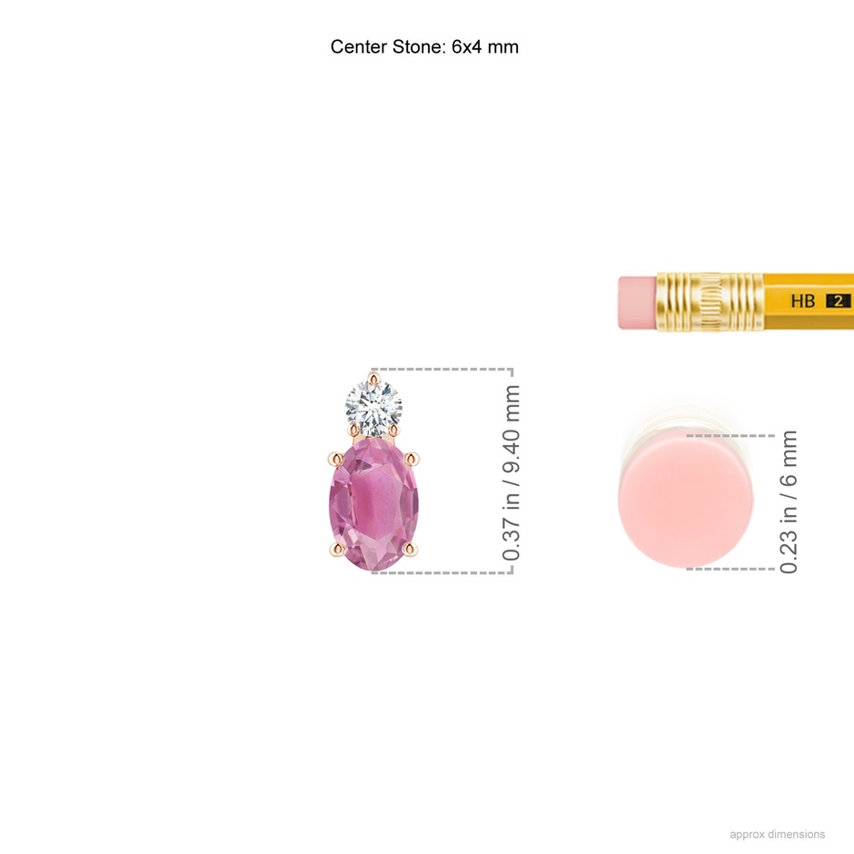 6x4mm AA Oval Pink Tourmaline Solitaire Pendant with Diamond in Rose Gold ruler