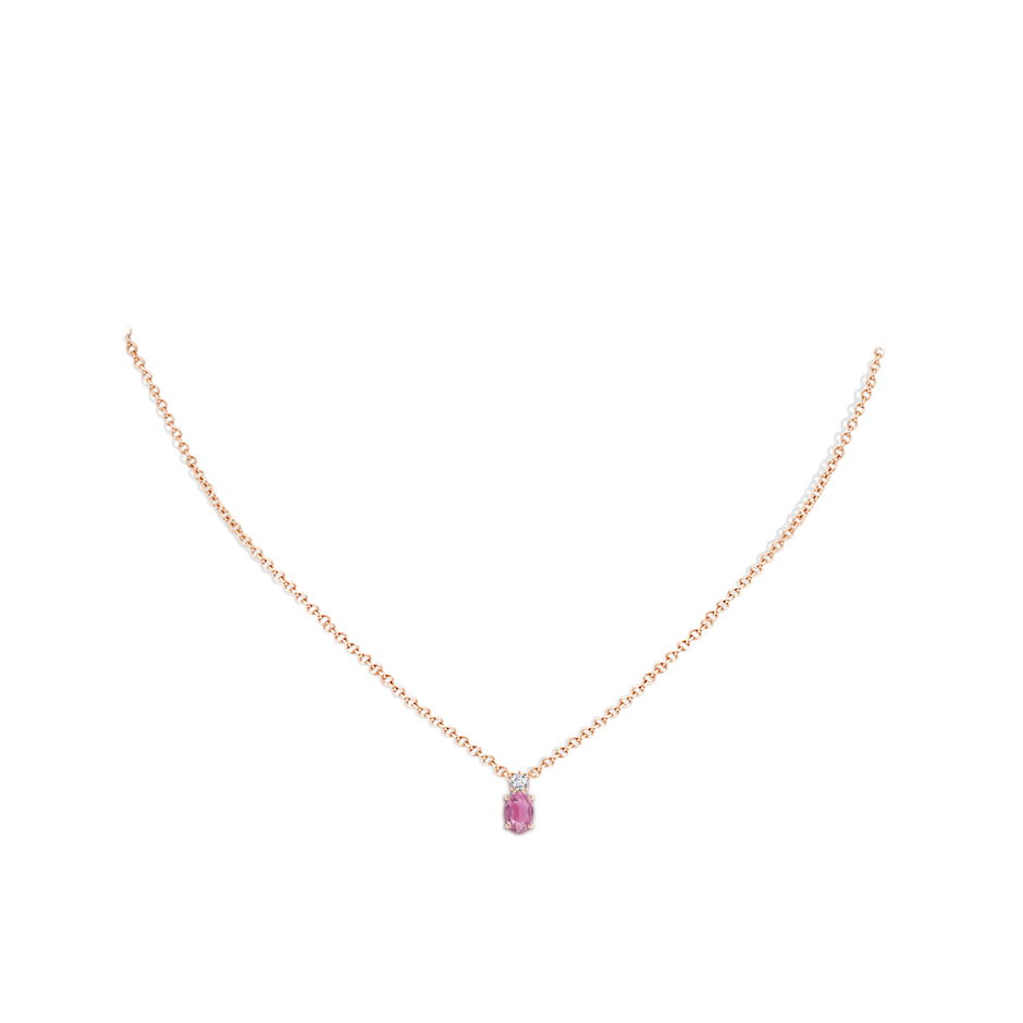 6x4mm AA Oval Pink Tourmaline Solitaire Pendant with Diamond in Rose Gold pen