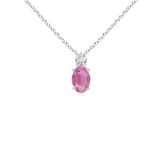 6x4mm AA Oval Pink Tourmaline Solitaire Pendant with Diamond in White Gold