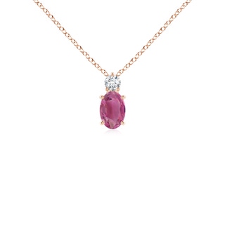6x4mm AAA Oval Pink Tourmaline Solitaire Pendant with Diamond in 9K Rose Gold