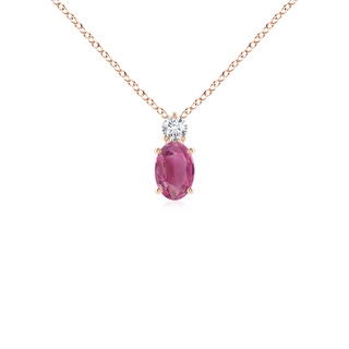 6x4mm AAA Oval Pink Tourmaline Solitaire Pendant with Diamond in Rose Gold
