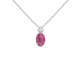 6x4mm AAA Oval Pink Tourmaline Solitaire Pendant with Diamond in White Gold