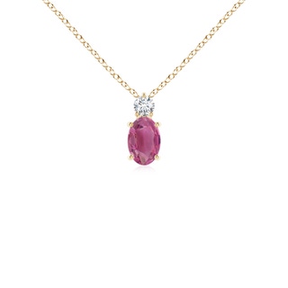 6x4mm AAA Oval Pink Tourmaline Solitaire Pendant with Diamond in Yellow Gold