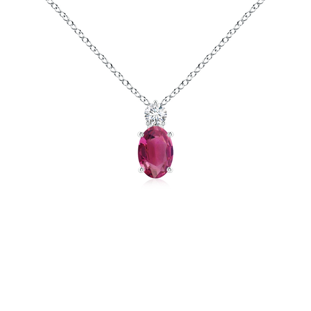 6x4mm AAAA Oval Pink Tourmaline Solitaire Pendant with Diamond in P950 Platinum