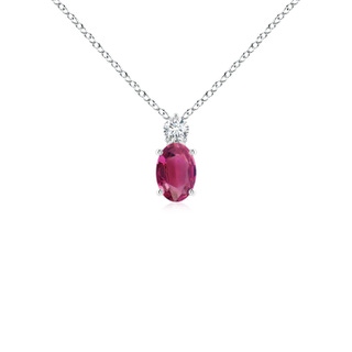 6x4mm AAAA Oval Pink Tourmaline Solitaire Pendant with Diamond in White Gold