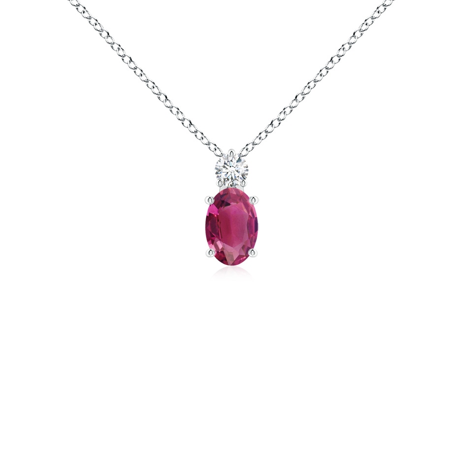 6x4mm AAAA Oval Pink Tourmaline Solitaire Pendant with Diamond in White Gold 