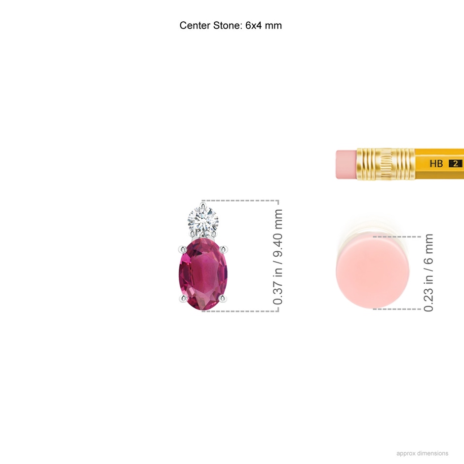 6x4mm AAAA Oval Pink Tourmaline Solitaire Pendant with Diamond in White Gold ruler