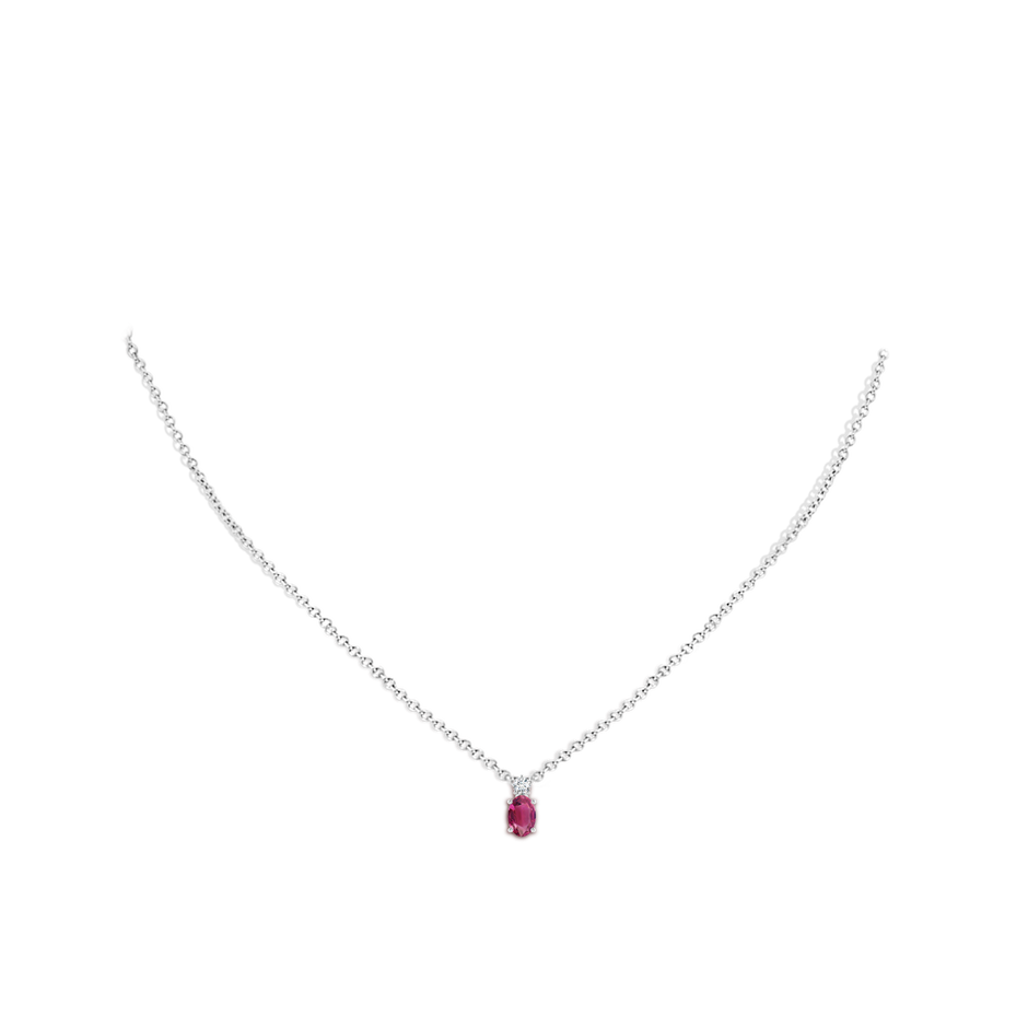 6x4mm AAAA Oval Pink Tourmaline Solitaire Pendant with Diamond in White Gold pen