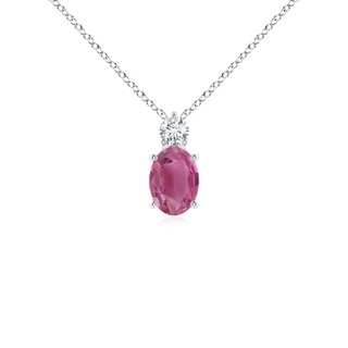 7x5mm AAA Oval Pink Tourmaline Solitaire Pendant with Diamond in White Gold