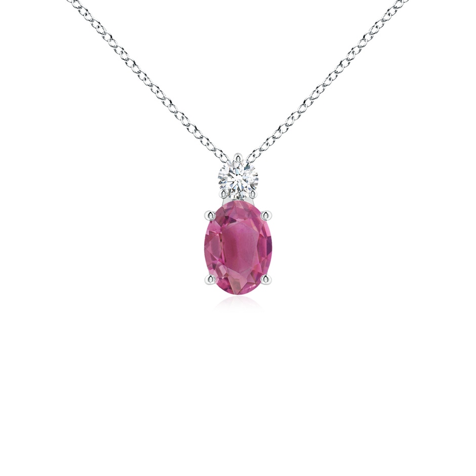 7x5mm AAA Oval Pink Tourmaline Solitaire Pendant with Diamond in White Gold 