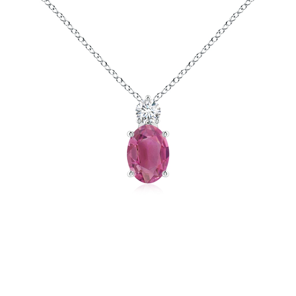 7x5mm AAA Oval Pink Tourmaline Solitaire Pendant with Diamond in White Gold