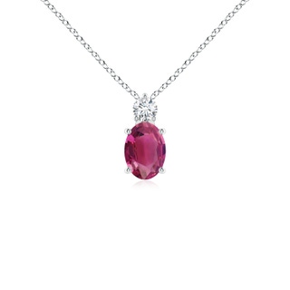 7x5mm AAAA Oval Pink Tourmaline Solitaire Pendant with Diamond in P950 Platinum