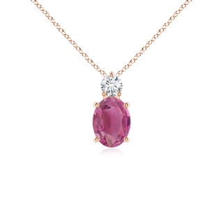 8x6mm AAA Oval Pink Tourmaline Solitaire Pendant with Diamond in Rose Gold